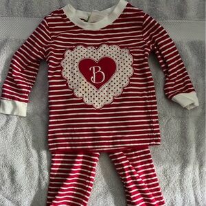 Initial B Red Striped Heart Set 9M